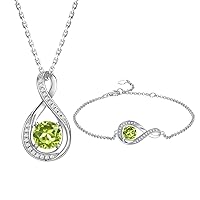 Sterling Silver Created Peridot August Birthstone Jewelry Infinity Necklace Bracelet Anniversary Birthday Jewelry Gifts For Mom Women Girls