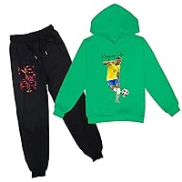 Boys Girls Football Star Active Tracksuits-Neymar JR Casual Classic Hooded Sweatshirt+Sweatpants Sets for Fall
