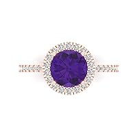 1.79ct Round Cut Solitaire halo Natural Amethyst Proposal Designer Wedding Anniversary Bridal ring Real 14k Rose Gold