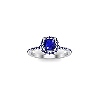 2.30 Ctw Cushion & Round Cut Lab Created Blue Sapphire Halo Anniversary Ring 14K White Gold Plated For Women