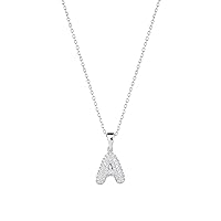 925 K Sterling Silver A - Z Initial Letter Necklace |18K Yellow Gold and Rhodium Filled Silver Jewelry | Minimal Tiny Alphabet Letter Gift Necklace for Girls Teens and Women (SILVER GREY A)