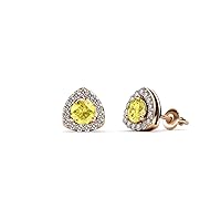 Round Yellow Sapphire Natural Diamond 1/2 ctw Trillion Shape Stud Earrings 14K Rose Gold