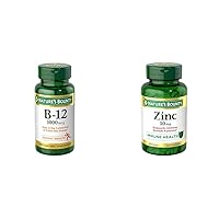 Nature's Bounty Vitamin B12, Supports Energy Metabolism, Tablets, 1000mcg, 200 Ct & Zinc 50mg, Immune Support & Antioxidant Supplement, Promotes Skin Health 250 Caplets