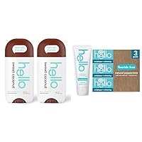 hello Sweet Coconut Deodorant With Shea Butter for Women + Men & Antiplaque Toothpaste, Fluoride Free for Teeth Whitening