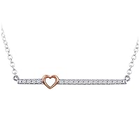 0.10 Cttw Round Cut White Natural Diamond Bar with Heart Necklace in 925 Sterling Silver