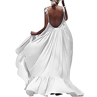XJYIOEWT Spring Dresses for Women 2024 Trendy Plus Size, Beach Women Evening Sleeveless Maxi Long Boho Dress Backless P