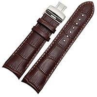 Replacement 22mm 23mm 24mm Genuine Leather Black Brown Curved End Watch Band Strap Silver Black Golden Rose Deployment Buckle Clasp