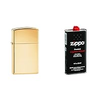 Zippo Slim Pocket Lighter, High Polish Brass with 12 oz Lighter Fluid