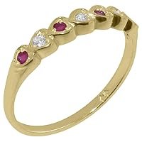 Solid 18k Yellow Gold Natural Diamond & Ruby Womens Eternity Ring - Sizes 4 to 12 Available