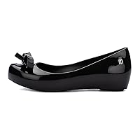 Mini Melissa Ultragirl with Bow Ballet Flats for Girls- Comfortable & Cute Peep Toe Jelly Flat Shoes with Transparent Upper and Small Bow for Kids, Black, 11