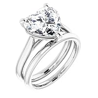 10K Solid White Gold Handmade Engagement Rings 4 CT Heart Cut Moissanite Diamond Solitaire Wedding/Bridal Ring Set for Wife, Promise Rings