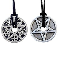2 sided Protection Elemental Disk Paganism Pentagram Star 5 Elements Disc Earth Air Spirit Water Fire and coexist religion Pewter Coin Pendant Medallion Amulet Charm