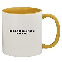 Coding Is Like Magic But Real - 11oz Ceramic Colored Inside & Handle Coffee Mug, Golden Yellow