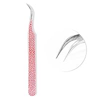 Lash Tweezers for Eyelash Extensions,Curved Lash Extension Tweezers,Stainless Steel Fiber Tip Isolation Tweezers Eyelash Extensions(Red-T04-Curved Tweezers,1Pcs)