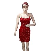 Women's Sexy Sequin Sparkly Gitter Bodycon Dress Spaghetti Straps Wrap V-Neck Ruched Party Club Dress