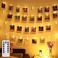 Led Photo Clip Remote String Lights, 30 LEDs Fairy Twinkle String Lights, Wedding Party Home Decor Lights for Hanging Photos, Cards and Artwork (10 Feet, Warm White)