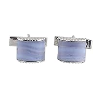 NOVICA Artisan Handmade Agate Cufflinks Blue Lace Silver 925 by Indian Artisans Sterling Accessories Modern 'Subtle Blue Waves'