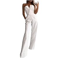 Women Strapless Jumpsuits Feather High Waist Rompers Sexy Dressy Playsuit Slim Fit Wide Leg Jumpsuit One-Piece Set