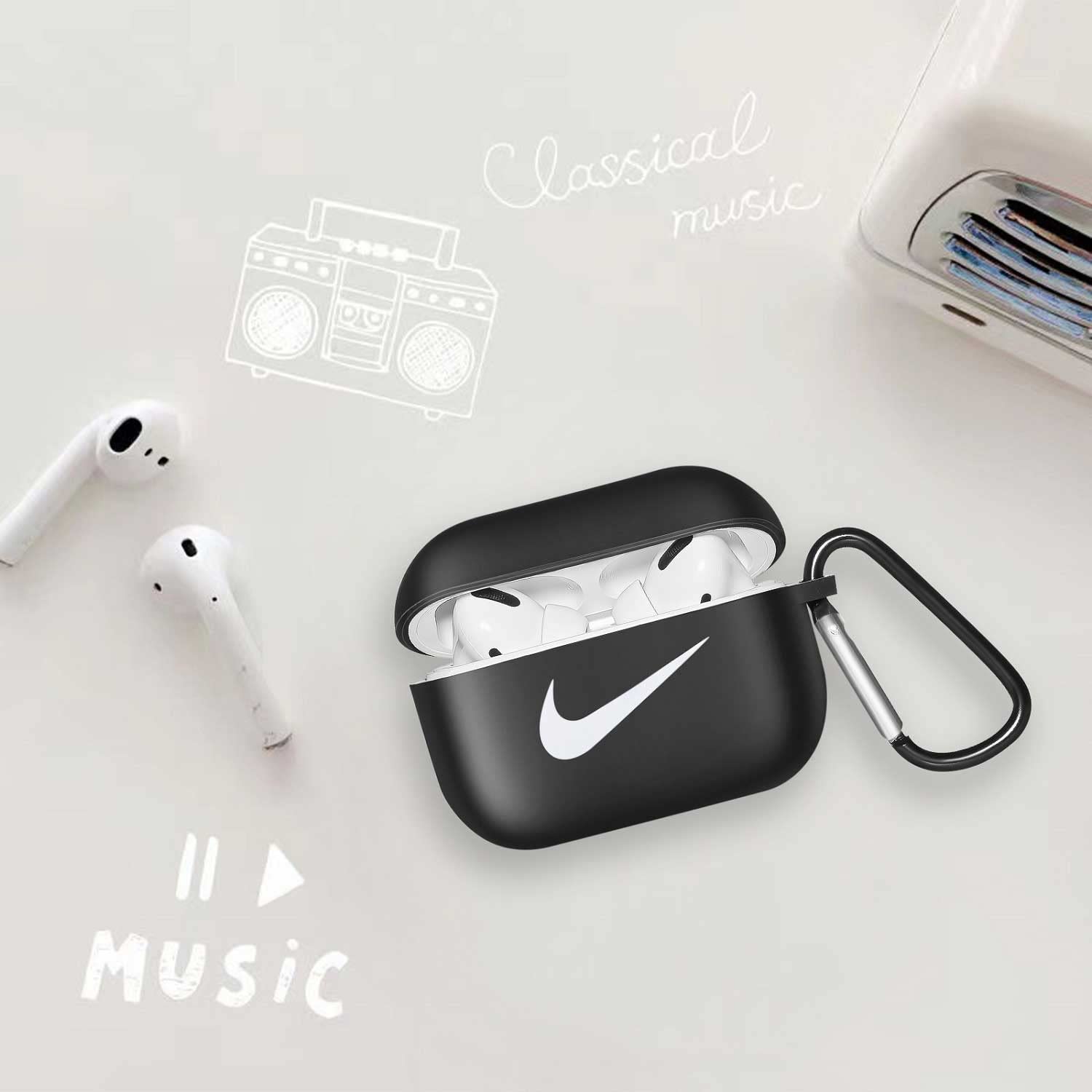Compatible with AirPod Pro Case, Full-Body Soft Silicone Shell Protective Case Cover with Keychain for AirPods Pro, Black