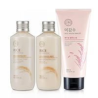 The Face Shop Rice Ceramide & Rice Water Deluxe Moisturizing Set-Refreshing Face Wash, Skin Brightening, Deep Hydration-All Skin Type-Facial Toner, Emulsion (5.0 fl.oz.), Cleansing Foam (10.1 fl. oz)