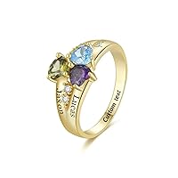 MRENITE 10K 14K 18K Gold Personalized Mothers Birthstone Ring Custom Engraved 1-5 Names Mothers Ring with 1-5 Birthstones Jewelry Gift for Women Wife