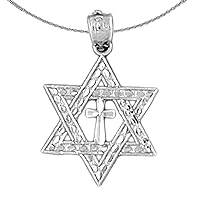 Silver Star Of David Necklace | Rhodium-plated 925 Silver Star of David with Cross Pendant with 18