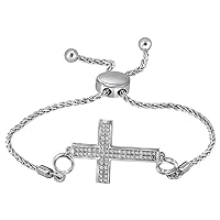 The Diamond Deal Sterling Silver Womens Round Diamond Cross Religious Bolo Bracelet 1/20 Cttw
