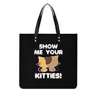 Show Me Your Kitty PU Leather Tote Bag Top Handle Satchel Handbags Shoulder Bags for Women Men