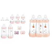 MAM Newborn Baby Essentials Gift Set with 9oz Anti-Colic Bottles (3-Pack) and Pacifiers for Girls