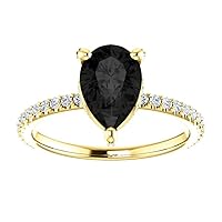 3 CT Pear Cut Black Diamond Engagement Rings for Women Solitair Pave Black Onyx Ring Black Pear Engagement Ring Anniversary Promise Gift Bridal Wedding Rings 10K/14K/18K Gold