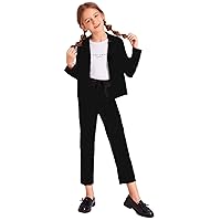 Milumia Girl's Two Piece Outfit Plaid Open Front Blazer and Tie Front Pants Set