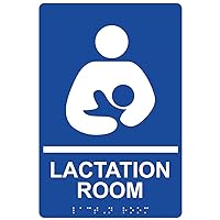 Lactation Room Sign, ADA-Compliant Braille and Raised Letters, 9x6 inch Blue Acrylic with Adhesive Mounting Strips