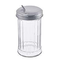 Tezzorio 12 oz Glass Sugar Pourer with Side Flap Top, Sugar Shaker with Stainless Steel Self-Closing Lid, Retro Style Glass Sugar Dispenser
