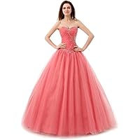 Women's Off Shoulder Ball Gowns Beaded Sweet 16 Quinceanera Dress Tulle Prom Dresses Long