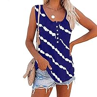 Womens Square Neck Tank Tops Dressy Casual Button Down Striped Sleeveless Shirts Loose Fit Summer Tunic Blouses