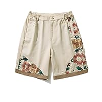 Chinese Style Loose Embroidery Shorts Summer Straight Casual Five-Point Pants Men Patchwork Beach Shorts