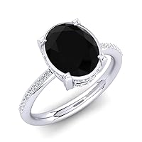 2.42 Ct Oval & Round Cut Black & Sim Diamond Engagement Ring 14K White Gold Plated