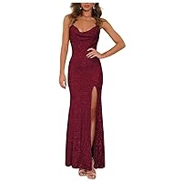 Sparkly Sequin Prom Dress with Slit Spaghetti Straps Homecoming Dress Mermaid Long Formal Gown PM99