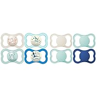 MAM Air Pacifiers Bundle for Sensitive Skin, Day & Night Glows in The Dark, Best for Breastfed Babies, 6-16 Months & 16+ Months, Baby Boy, 8 Count