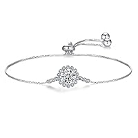 S925 Sterling Silver Sun Flower Moissanite Bracelet Fashion Cubic Zirconia Diamond Dainty Bracelet Jewelry Gift for Women,Silver
