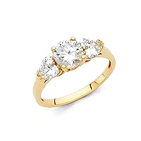 14k Yellow Gold 2.5mm 1.0 Cttw Round and Love Heart CZ Cubic Zirconia Simulated Diamond Three Stone Engagement Ring Size 7 Jewelry for Women