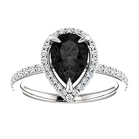 Halo Pear Shape 3 CT Natural Black Diamond Engagement Ring 10K White Gold, Halo Tear Drop Black Diamond Ring, Halo Black Onyx Pear Ring