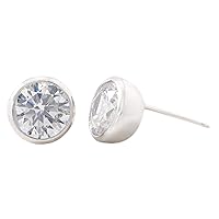 4.00 Carat Total Weight Round Brilliant Cz Simulated Diamond Stud Earrings Bezel Push Back (D Color VVS1 Clarity)