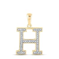 The Diamond Deal 10kt Yellow Gold Womens Round Diamond Initial H Letter Pendant 1/10 Cttw