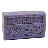 Label Provence Savon de Marseille - French Soap Made With Fresh Organic Donkey Milk - Crushed Lavender Fragrance - 125 Gram Bar
