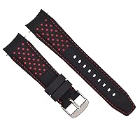 Ewatchparts 21MM CURVED RUBBER STRAP PERFORATED COMPATIBLE WITH CITIZEN ECO DRIVE WATCH BLACK RED STITCH