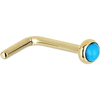 Body Candy Solid 14k Yellow Gold 2mm Turquoise L Shaped Nose Stud Ring 18 Gauge 1/4