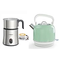 Milk Frother 4 in 1 Detachable, and Retro Electric Kettle for Boiling Water, Paris Rhône Food Grade Stainless Steel 2L Tea Kettle with Ergonomic Handle