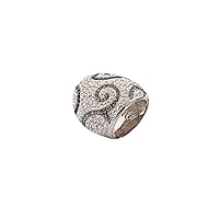 925 Sterling Silver Rhodium Plated Dome Crystal Ring Black and Black Swirl Jewelry Gifts for Women - Ring Size Options: 6 7 8