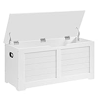 VASAGLE Storage Chest, Storage Trunk with 2 Safety Hinges, Storage Bench, Shoe Bench, Farmhouse Style, 15.7 x 39.4 x 18.1 Inches, for Entryway, Bedroom, Living Room, Cloud White ULSB061T10